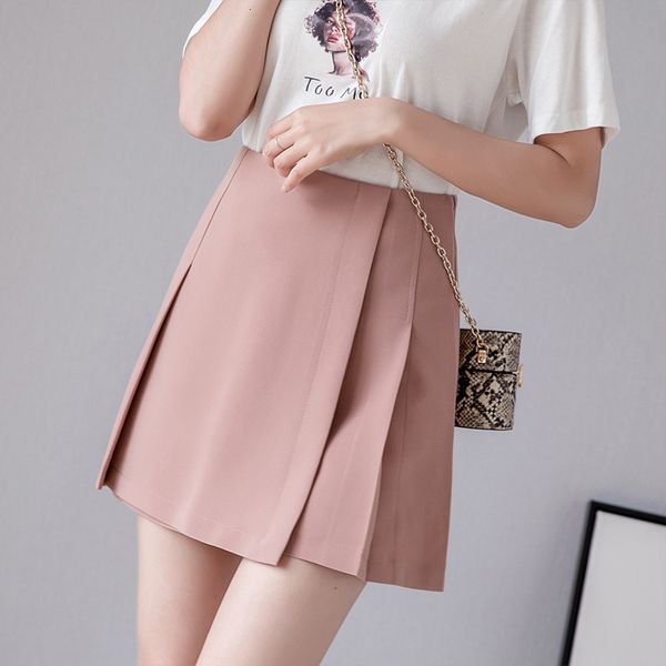 

2021 high waist women ruffles mini skirt new spring summer solid color office lady short pink pleated skirts w67g, Black