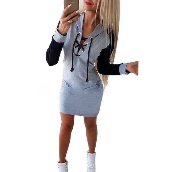 

casual dresses europe style v-neck color block woman dress spring autumn above knee patchwork sheath slim bandage female, Black;gray