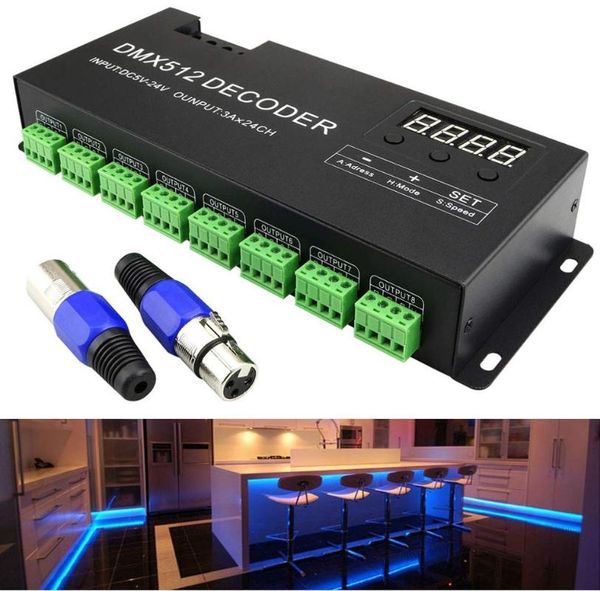 

dmx 512 decoder with digital display dimming driver rgbw 24ch led decoder controller for tape strip light dc5v-24v (24 channel)