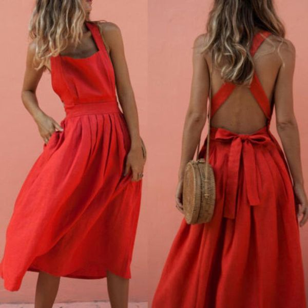 

casual dresses 2021 est women summer boho strappy long maxi dress backless party red beachwear sundress vestido mujer, Black;gray