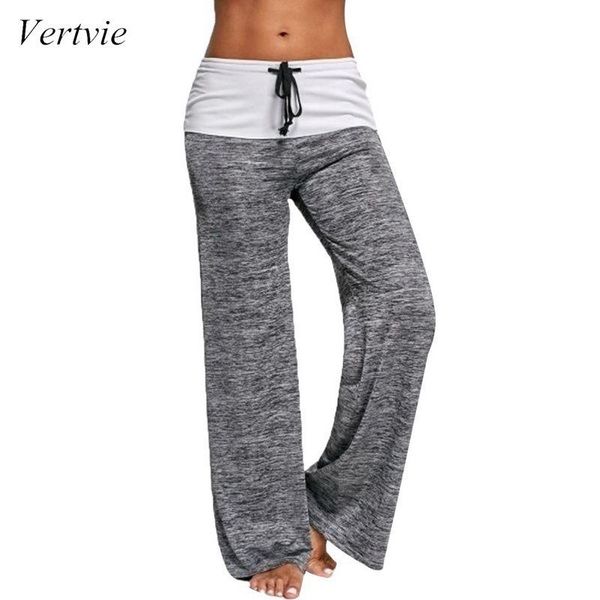 

yoga outfits vertvie high waist elastic wide leg pants patchwork boot cut pant lace up fitness loose dancing plus size streetwear, White;red