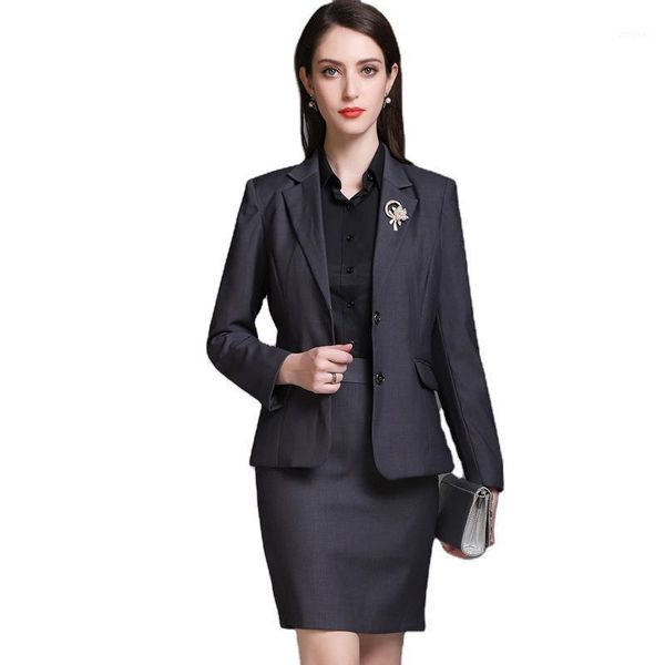 

two piece dress fashion design women suit slim long sleeve blazer with skirt pieces set office lady plus size work wear, White