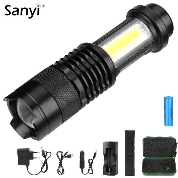 

mini working light 3800lm 4 modes q5+cob led zoomable focus torch emergency lighting portable lantern use 14500