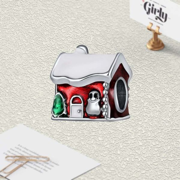 

fits pandora bracelets 20pcs red enamel christmas house silver charm bead fit pandora charms bracelet beads for 925 sterling silver jewelry, Black