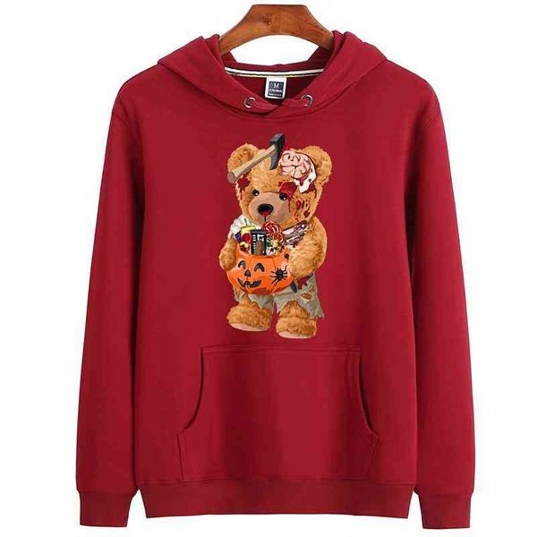 

printed hoodies halloween bear hoodie women's long-sleeved pullover autumn winter style super dalian men/women sweatshirt, Black