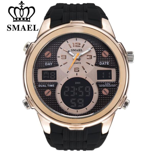 

wristwatches smael casual sports watch men calendar quartz wristwatch led dual display wrist watches man chronograph auto date men's cl, Slivery;brown