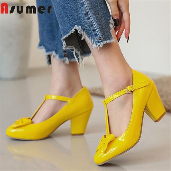 

dress shoes asumer 2021 wholesale big size 48 pumps women bowknot buckle single high heels sweet mary jane female, Black