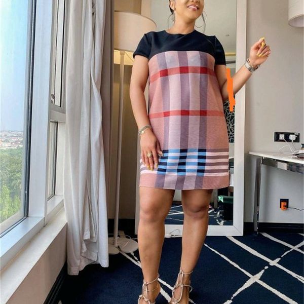 

2021 new summer loose large size striped plaid color matching short sleeve long classic indie clothes 9caw, Black;gray