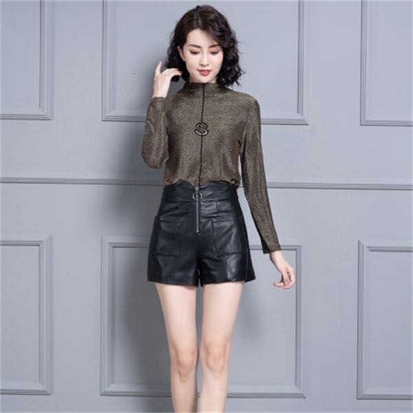 

2021 new female genuine sheep leather ks70 shorts v306, White;black