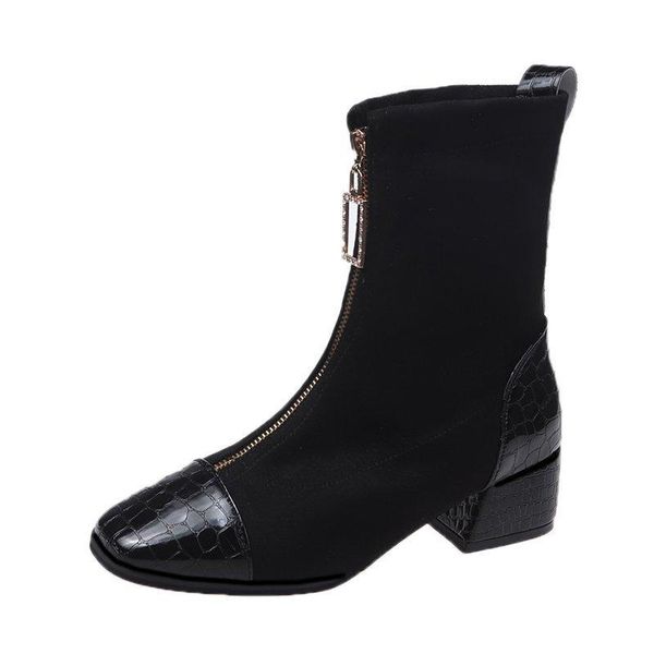 

boots ankle for women elegant square heel shoes woman ladies winter platform, Black