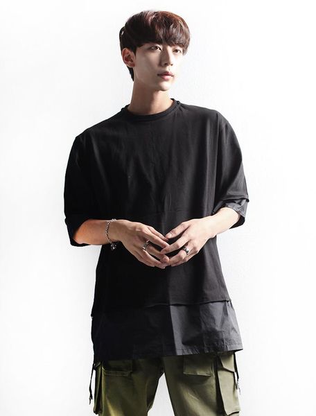 

men's t-shirts summer casual t-shirt versatile loose woven color matching o-ring zipper short sleeve personalized large size top, White;black
