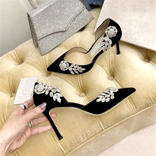 

dress shoes 2021 woman rhinestones pumps black high heels 8cm women wedding stiletto ladies suede