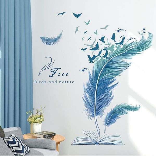 

wall stickers creative blue feather sticker bedroom decor sofa background self-adhesive room decoration for home
