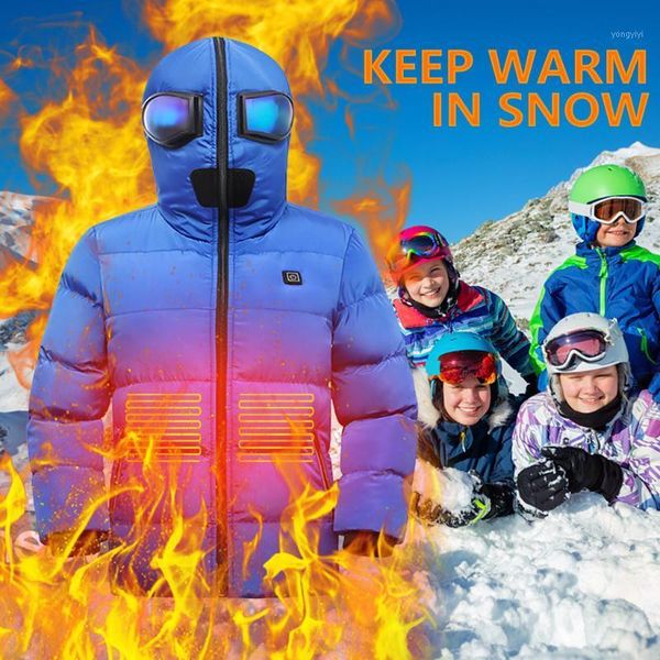 

outdoor jackets&hoodies winter warm clothing heated electric charging children coat trench outerwear hooded baby kids clothes1, Blue;black