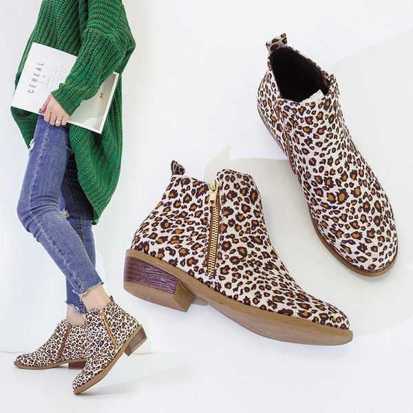 

boots mhyons 2021 women ankle short booties leopard print suede shoes zipper dropship large size, Black