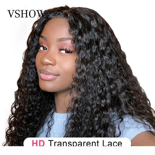 

vshow water wave lace front human hair wigs for women 13*6 180% density hd transparent lace frontal wig glueless full lace wigs, Black