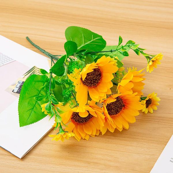 

decorative flowers & wreaths 13 heads artificial sunflower bouquet beautiful yellow silk wedding flower decoration office garden party home