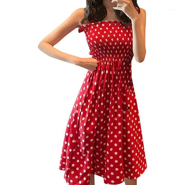 

fashion women loose polka dot shoulder plus size sleeveless casual dress summer chiffon sundress beach bathing sling dresses, Black;gray