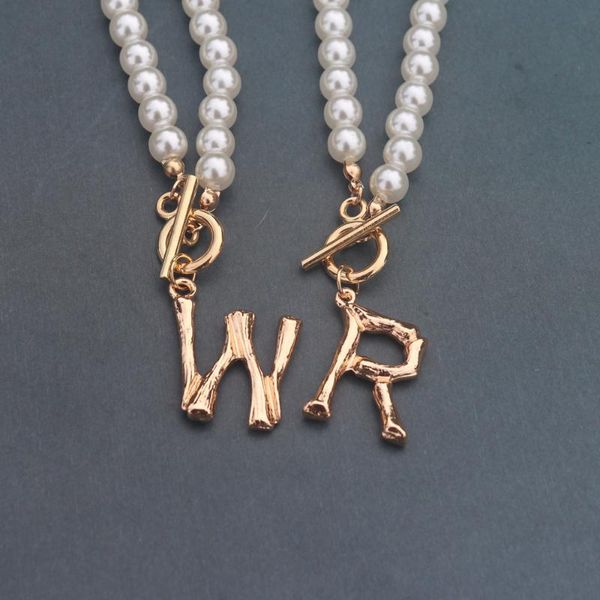 

pendant necklaces 26pcs/lot pearl necklace chain gold bamboo letters initial for women bridesmaid gift collares de mujer, Silver