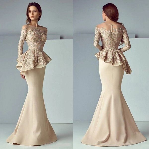 

women's swimwear elegant mermaid prom gowns long sleeve chic peplum khaki formal dress lace arabic europe women vintage evening party a, White;black