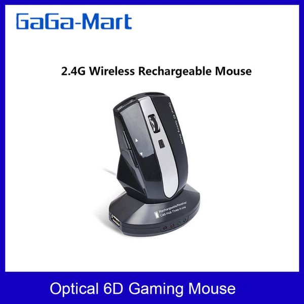 

2.4g wireless rechargeable mouse optical 6d gaming mouse with 4 ports usb hub charging dock mg-011 black