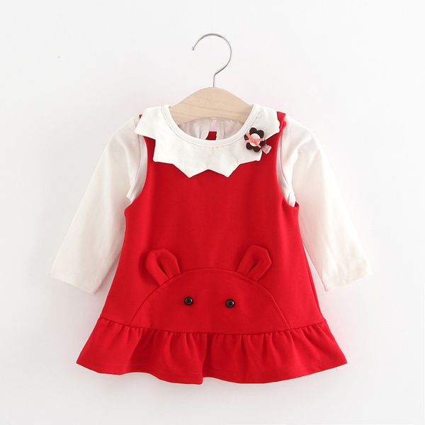 

long new children's suit sve girls' t-shirt + two-piece suspender skirt, White