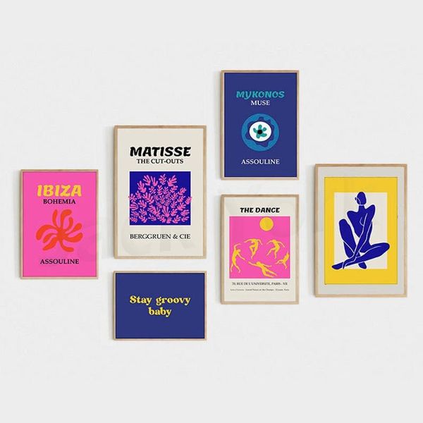 

paintings henri matisse print, print set, the cutout nude woman dance pink wall art colorful