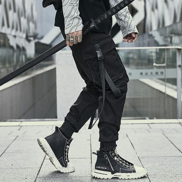 

men's pants men streetwear joggers techwear multi-pockets black harem
