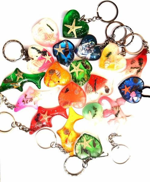 

yqtdmy 10 pcs personalized starfish mixed style charming colorful keychain, Slivery;golden