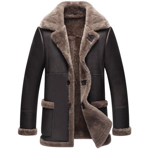 

men's leather & faux jacket genuine winter natural wool fur real sheepskin coat for men bomber jackets plus size 242 my, Black