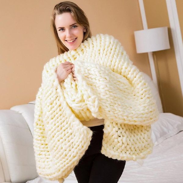 

blankets nordic hand chunky wool knitted blanket bulky knitting throw home textile warm knit sofa