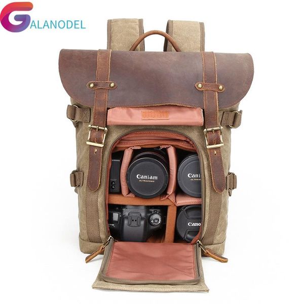 

backpack galanodel waxed canvas leather backpacks vintage camera men retro dslr traveling rucksacks fashion daypacks
