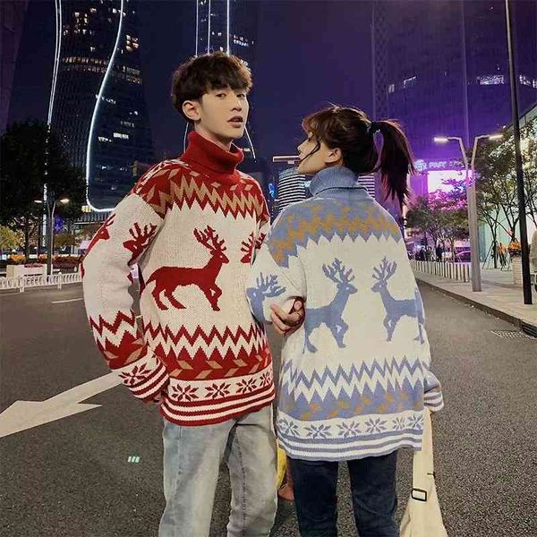 

christmas men autumn turtleneck pullover gengar spacious print patchwork jumpers warm knit oversized ugly sweater unisex, Black