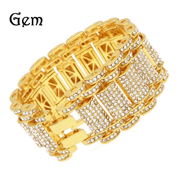 

order heavy industry to make a big bracelet nb22 hip hop men's exaggerated diamond inlaid tank bracelet, Silver