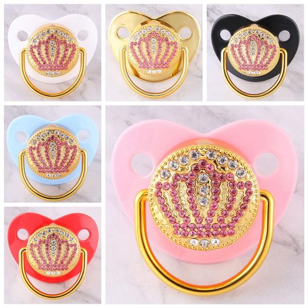 

pacifiers# bling pink rhinestones crown baby pacifier 0-18 months infant dummy cocka chupeta lollipop shower gift