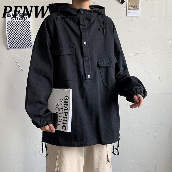 

men's jackets pfnw functional work coats spring autumn fashion handsome high street pullover tooling jacket hoodies green tide 1130, Black;brown