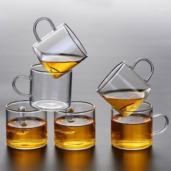 6PCSX120ML Небольшой термостойкий прозрачный стеклянный чашка чая для воды с ручкой сок набор бокалов