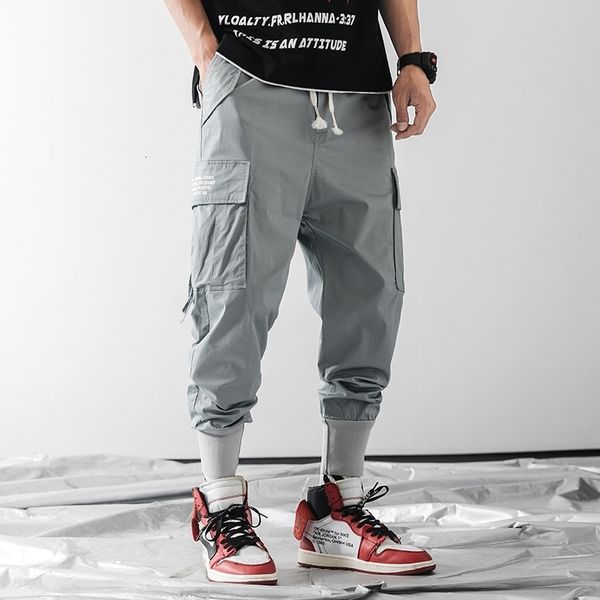 

men's pants streetwear men vintage tatical cargo mens hip hop khaki joggers male fashion sweatpants abz458 3g81, Black