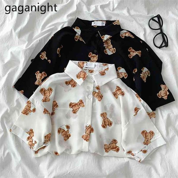 

summer women harajuku shirt female korean cute cartoon bear print blouse casual loose short sleeve blusas 210601, White