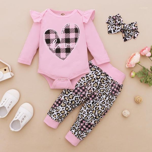 

infant baby girls valentine's day hearts fashion printed long sleeve romper bodysuit+leopard pants outfits vetement enfant fille clothi, White