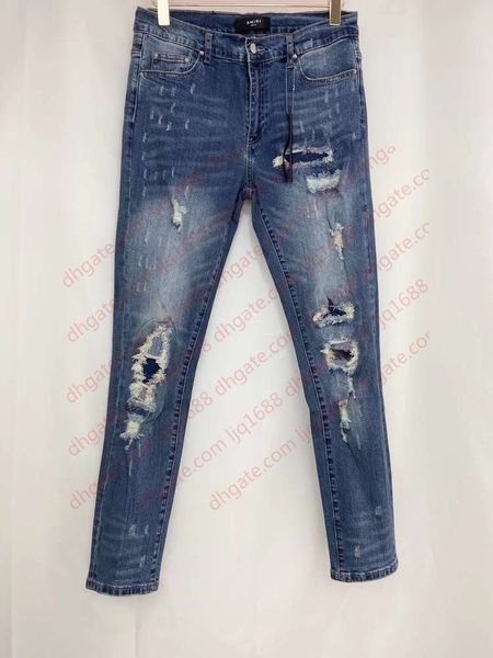 

mens 2019 winter new fashion mens hole decoration ~ us size jeans ~ men s designer jeans, Blue