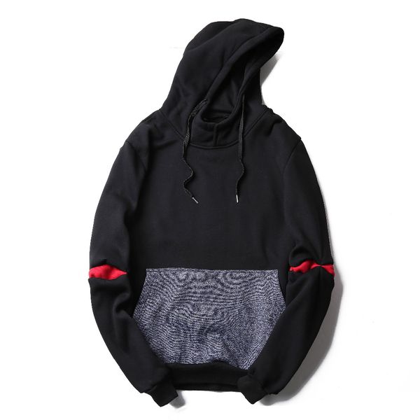 

fashion solid hooides with patch pocket men's thick clothes winter sweatshirts men hip hop streetwear fleece hoody man, Black