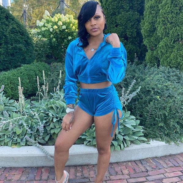 

women's tracksuits two piece set women velvet hoodied long sleeve crop stacked shorts leggings 2 outfits tracksuit two-piece sets, Gray