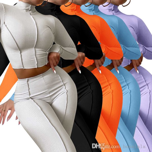 

women knit sports suit fall casual 2 two piece set jogging long pants tracksuit outfits high waist slim fit womens clothing s-xxl, White