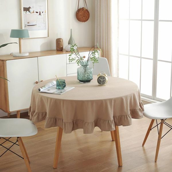 

table cloth white/khaki/blue/linen simple nordic round pleated scolloped tablecloth washed cotton lotus lace cover