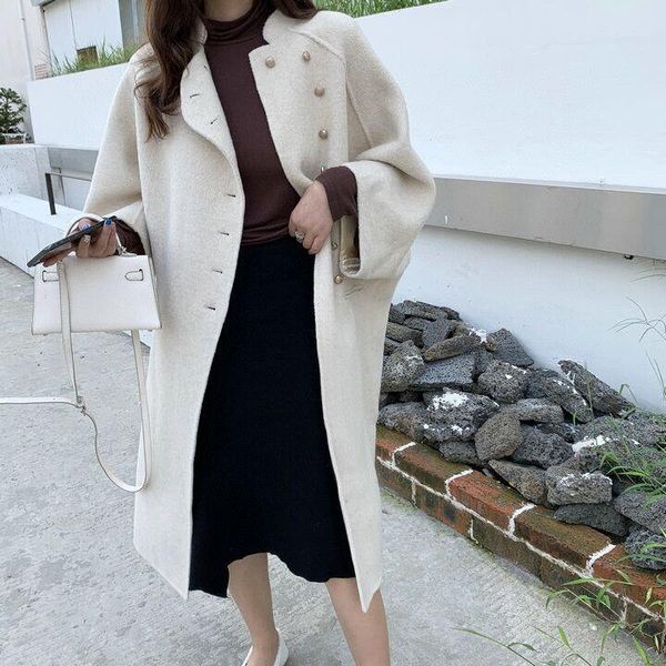 

the spot han guodong gate 2021 autumn winters xiejin hand sewing double-sided wool long coat coat female, Black