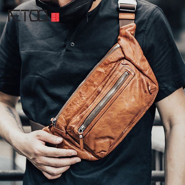 

hbp aetoo men's waist hanging bag, leather multi-functional stiletto bag, head leather men's chest bag, outdoor casual chest bag