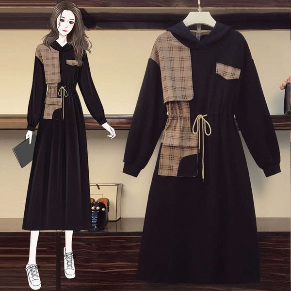 

large size women's new fat sister cover meat french show thin reduce age western style fashion sweater dress in spring of, Black;gray