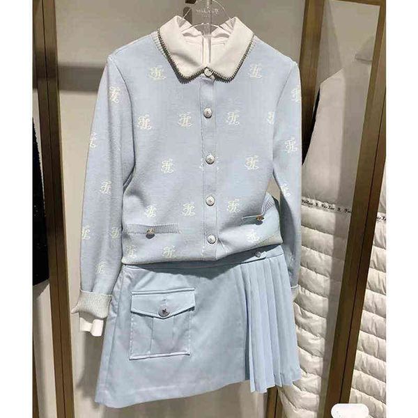 

2021 autumn and winter new ladies knit suit medium-thick warm fabric soft golf women's sweater coat knitted short skirt, Black