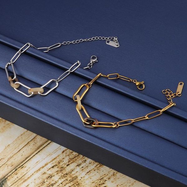 

link, chain stainless steel bracelet for women geometry bracelets punk vintage simple jewelry gift, Black